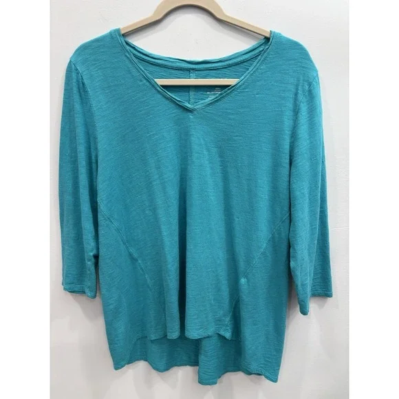 Chicos Ultimate Tee V-Neck 3/4 Sleeve T Shirt Size 2 US Large Turquoise Stretch - Picture 3 of 8